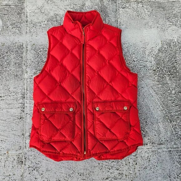 J. Crew Women Vest Red Quilted Down and Feather Puffer Zip Up Jacket Coat Size M - Picture 2 of 11